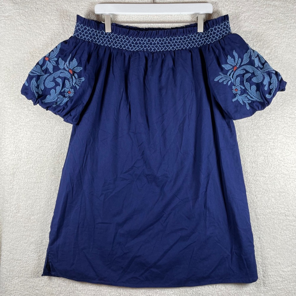 embroidered off shoulder dress beachlunchlounge XL floral puff sleeve shift boho